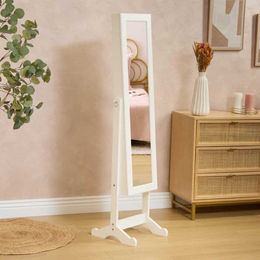 Atmosphera - Specchio da terra con portagioie KRISTIN 146,8x37 cm bianco