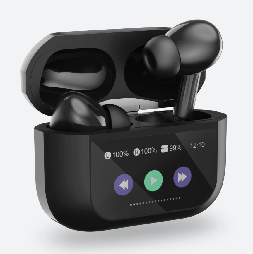 Auricolari wireless con display LCD 300 mAh + 2x 30 mAh nero