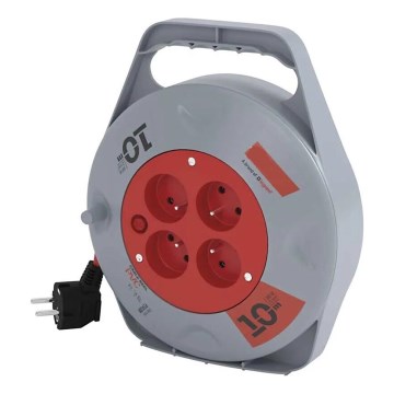 Avvolgicavo con 4 prese, 10 m, grigio/rosso