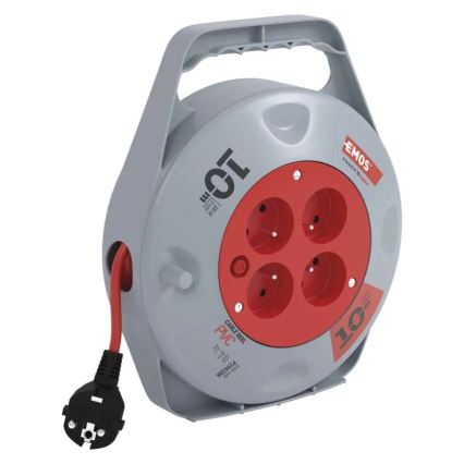 Avvolgicavo con 4 prese, 10 m, grigio/rosso
