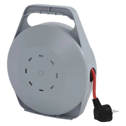 Avvolgicavo con 4 prese, 10 m, grigio/rosso