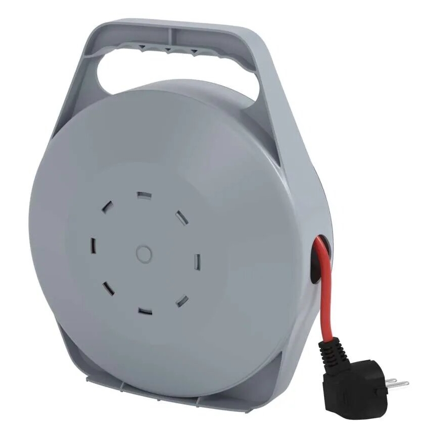 Avvolgicavo con 4 prese, 10 m, grigio/rosso