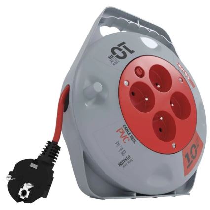 Avvolgicavo con 4 prese, 10 m, grigio/rosso