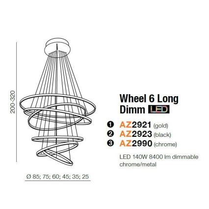 Azzardo AZ2921 - Lampadario a sospensione LED dimmerabile WHEEL 6xLED/140W/230V