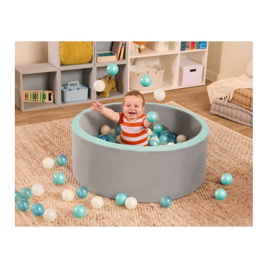 B-Toys - Piscina a secco per bambini con palline diametro 89 cm grigio/turchese