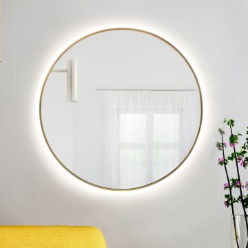 Baltica Design - Specchio da parete per bagno retroilluminato a LED BRIGHT, 15W, 230V, 3000K, Ø 80 cm, IP65, finitura dorata