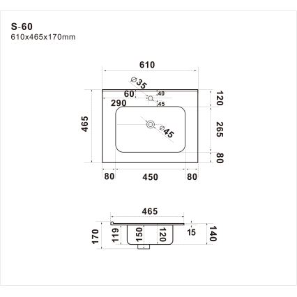 BATH DELUXE 06-060-27-02-00 - Lavabo da incasso HYGE 61 x 46 cm, ceramica/nero