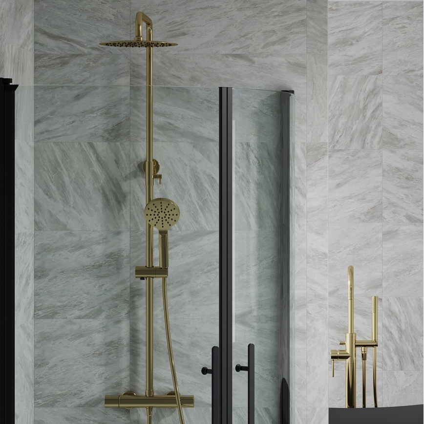 BATH DELUXE 31-120-05-70-00 - Set doccia con rubinetto termostatico DRAGOR ottone spazzolato