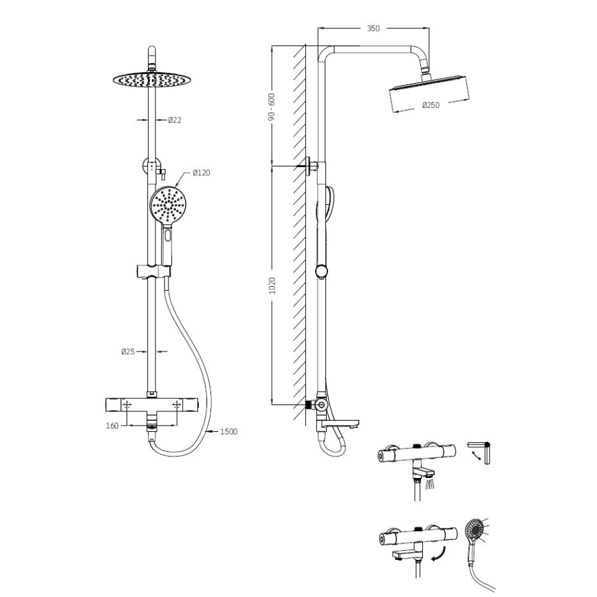 BATH DELUXE 31-160-11-60-00 - Set doccia con rubinetto termostatico DRAGOR cromo lucido