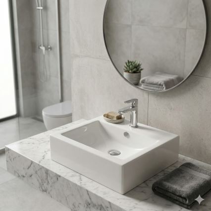 Bathco 0010 - Lavabo da appoggio BOLONIA 51x45,5 cm porcellana/bianco