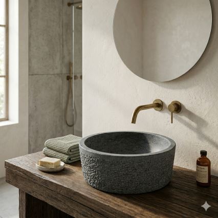 Bathco 00308 - Lavabo da appoggio DUAL Ø 40,5 cm pietra/grigio