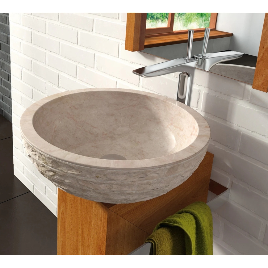 Bathco 00318 - Lavabo da appoggio PUKET Ø 45 cm pietra/beige