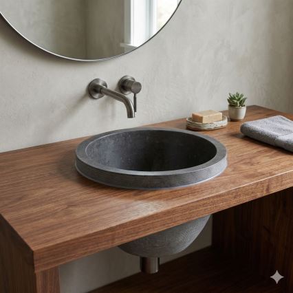 Bathco 00374 - Lavabo da incasso per piano MIRAGE Ø 40 cm pietra/grigio