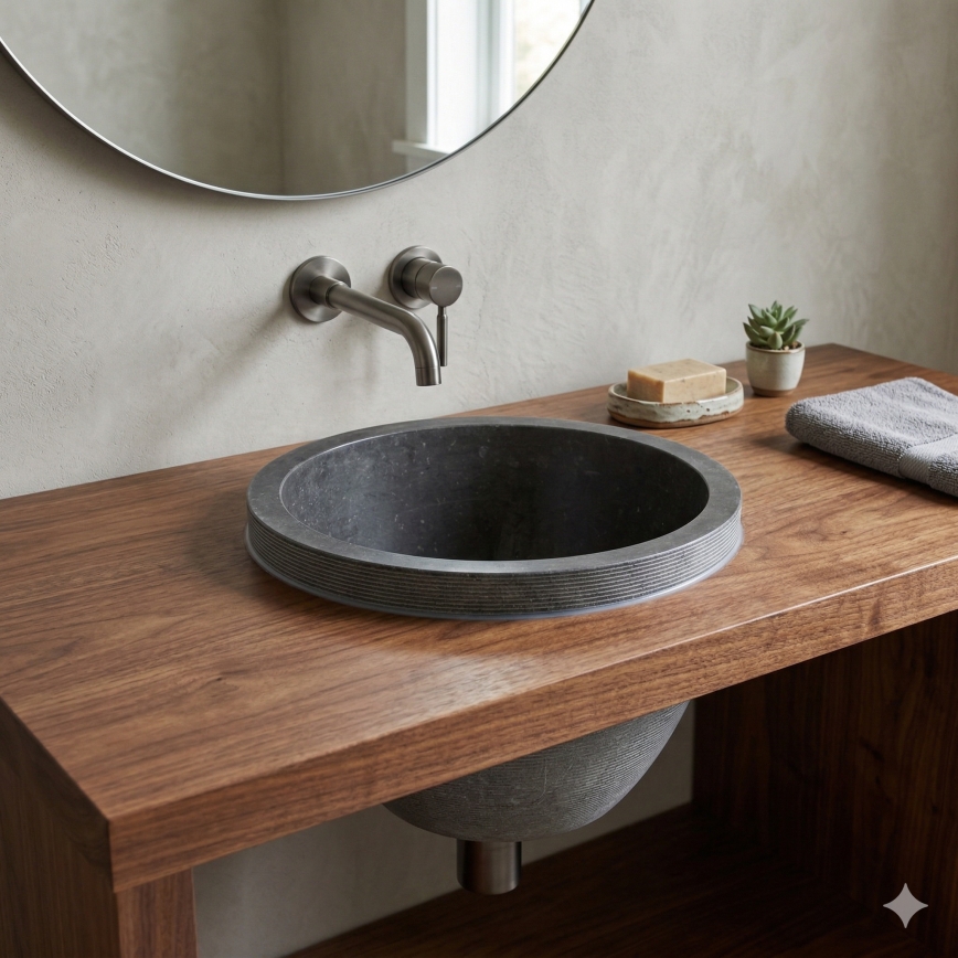 Bathco 00374 - Lavabo da incasso per piano MIRAGE Ø 40 cm pietra/grigio