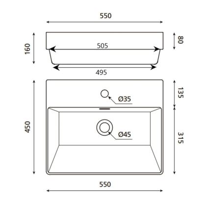 Bathco 0062 - Lavabo da incasso FUNCHAL 55x45 cm porcellana/bianco