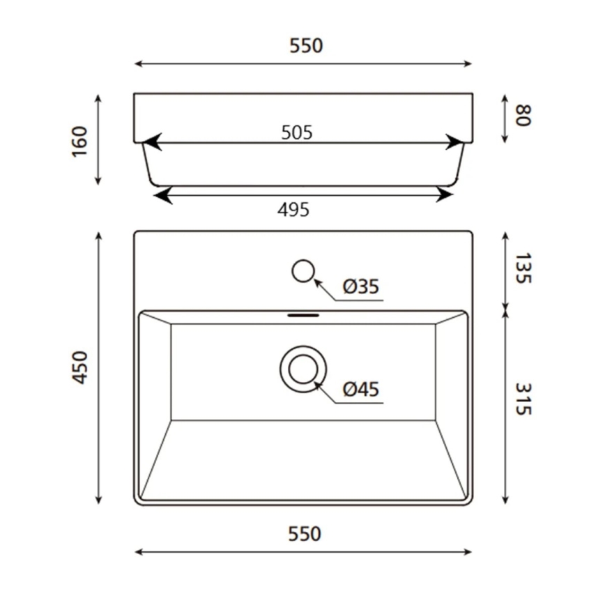 Bathco 0062 - Lavabo da incasso FUNCHAL 55x45 cm porcellana/bianco