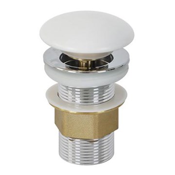 Bathco 0212MT- Scarico per lavabo senza troppopieno CLICK-CLACK, diam. 6 cm, cromo lucido/bianco opaco