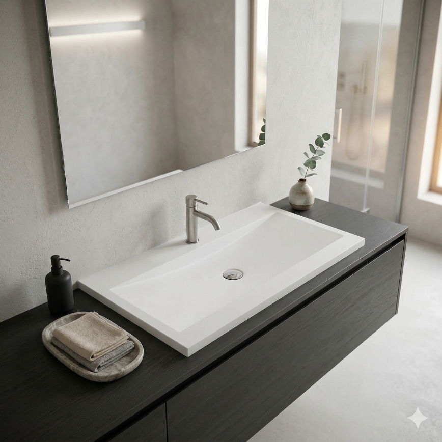 Bathco 0506 - Lavabo da incasso MANHATTAN 100x45 cm resina/bianco