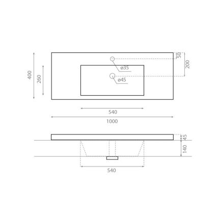 Bathco 0515 - Lavabo da incasso COLLOTO 100x40 cm resina/bianco