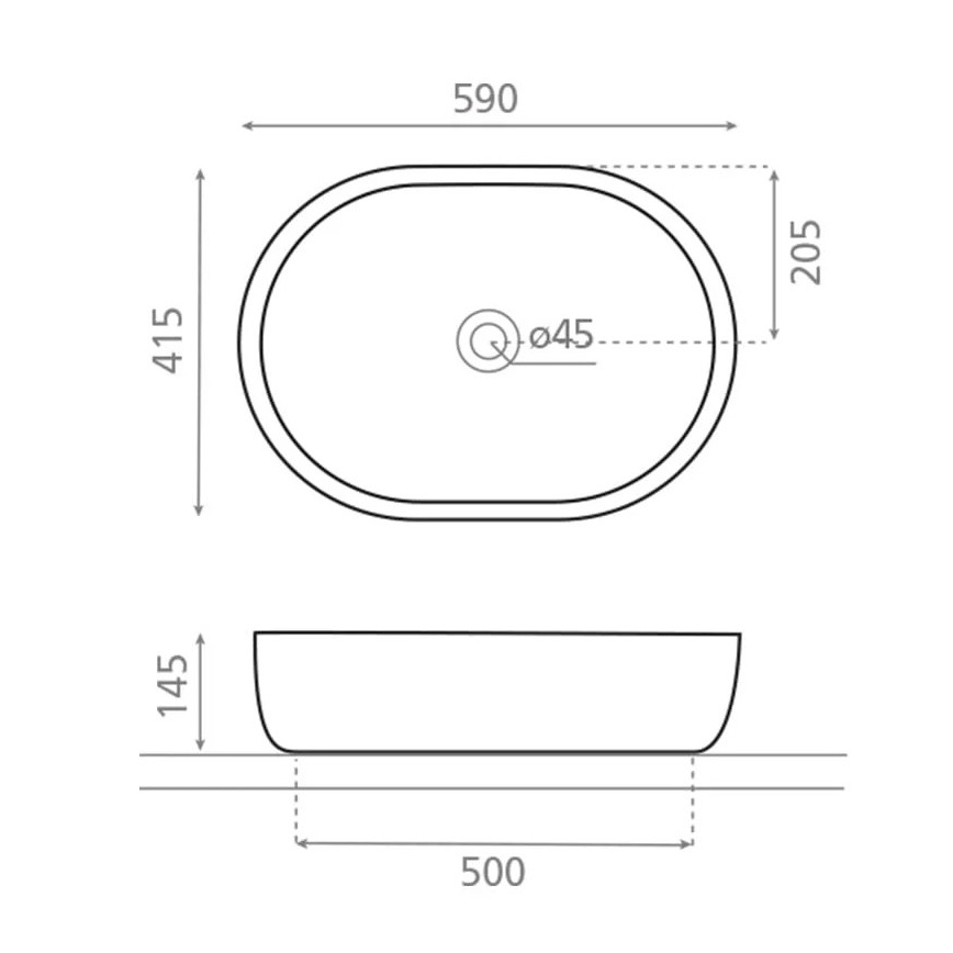 Bathco 4037 - Lavabo da appoggio TOULOUSE 59x41,5 cm porcellana/bianco