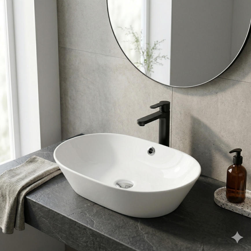 Bathco 4038 - Lavabo da appoggio TOULOUSE 59x42 cm in porcellana/bianco