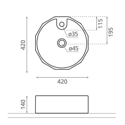 Bathco 4158 - Lavabo da appoggio CIRCUS Ø 42 cm porcellana/bianco