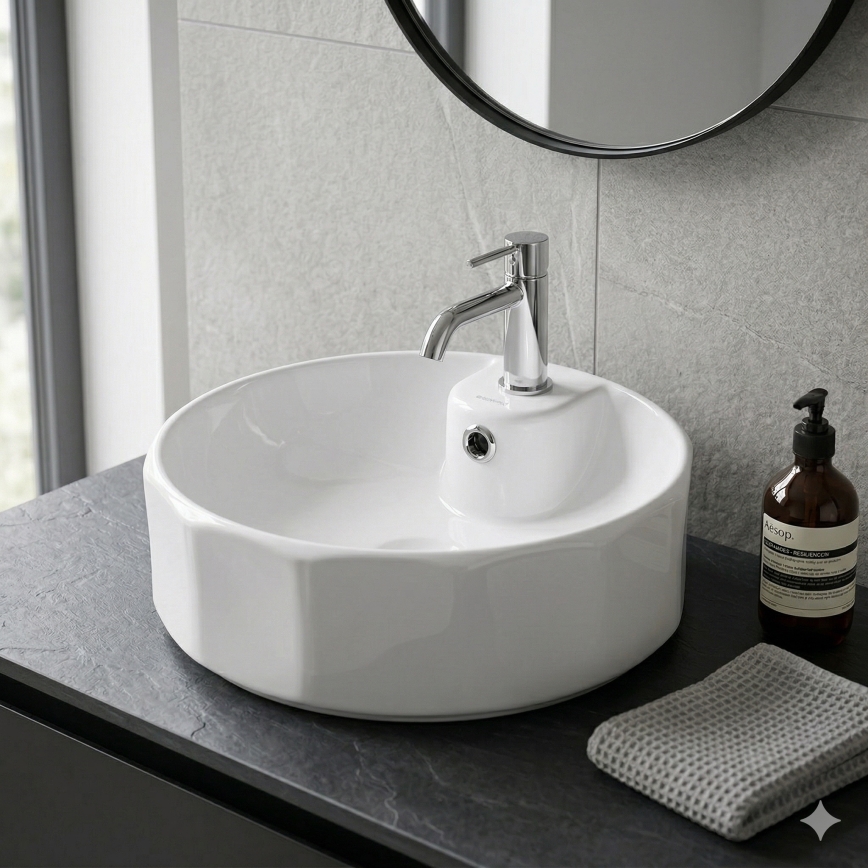 Bathco 4158 - Lavabo da appoggio CIRCUS Ø 42 cm porcellana/bianco