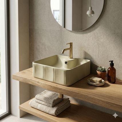 Bathco 4162 - Lavabo da appoggio CIRCUS 40x40 cm porcellana/beige