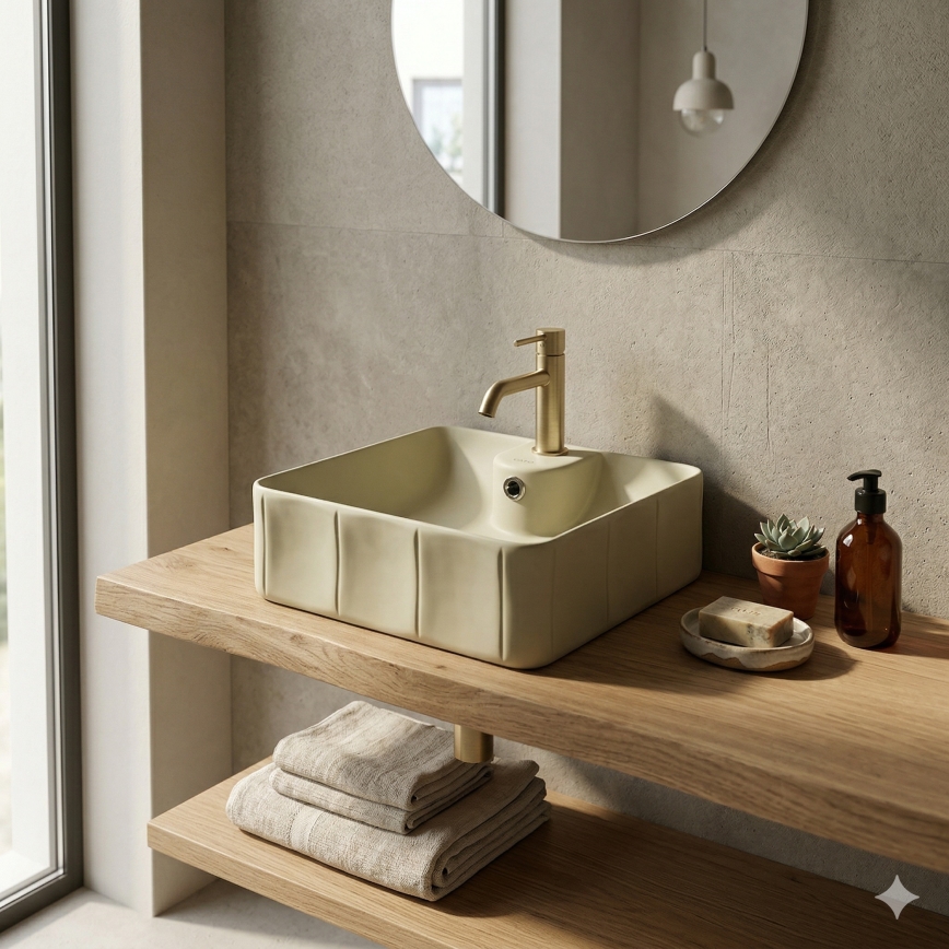 Bathco 4162 - Lavabo da appoggio CIRCUS 40x40 cm porcellana/beige