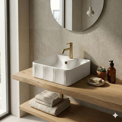 Bathco 4163 - Lavabo da appoggio CIRCUS 40x40 cm porcellana/bianco