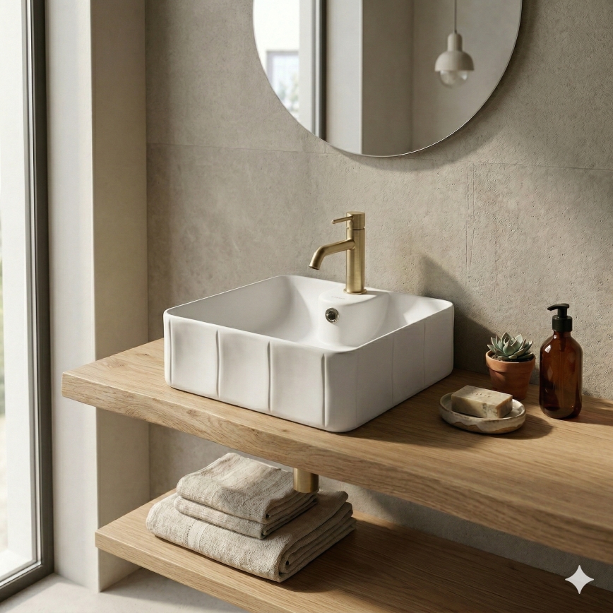 Bathco 4163 - Lavabo da appoggio CIRCUS 40x40 cm porcellana/bianco