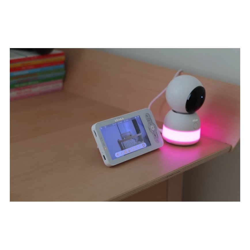 Beaba - Baby monitor intelligente ricaricabile ZEN NIGHT con display 720p, 5V, 4000 mAh, Wi-Fi, bianco