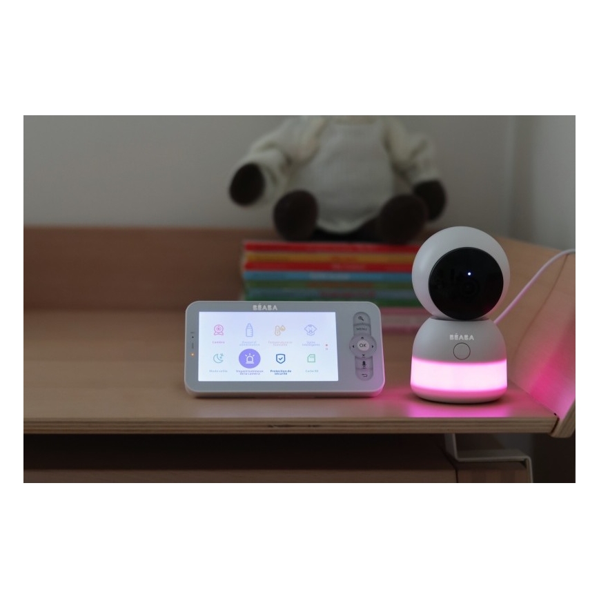 Beaba - Baby monitor intelligente ricaricabile ZEN NIGHT con display 720p, 5V, 4000 mAh, Wi-Fi, bianco