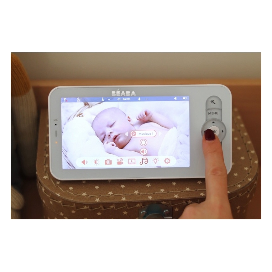 Beaba - Baby monitor intelligente ricaricabile ZEN NIGHT con display 720p, 5V, 4000 mAh, Wi-Fi, bianco