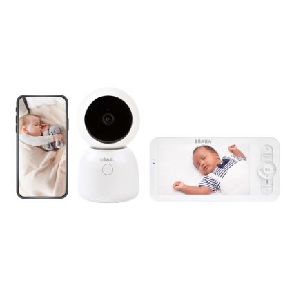 Beaba - Baby monitor intelligente ricaricabile ZEN NIGHT con display 720p, 5V, 4000 mAh, Wi-Fi, bianco