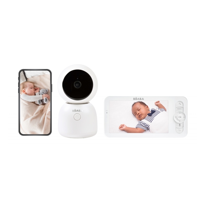 Beaba - Baby monitor intelligente ricaricabile ZEN NIGHT con display 720p, 5V, 4000 mAh, Wi-Fi, bianco