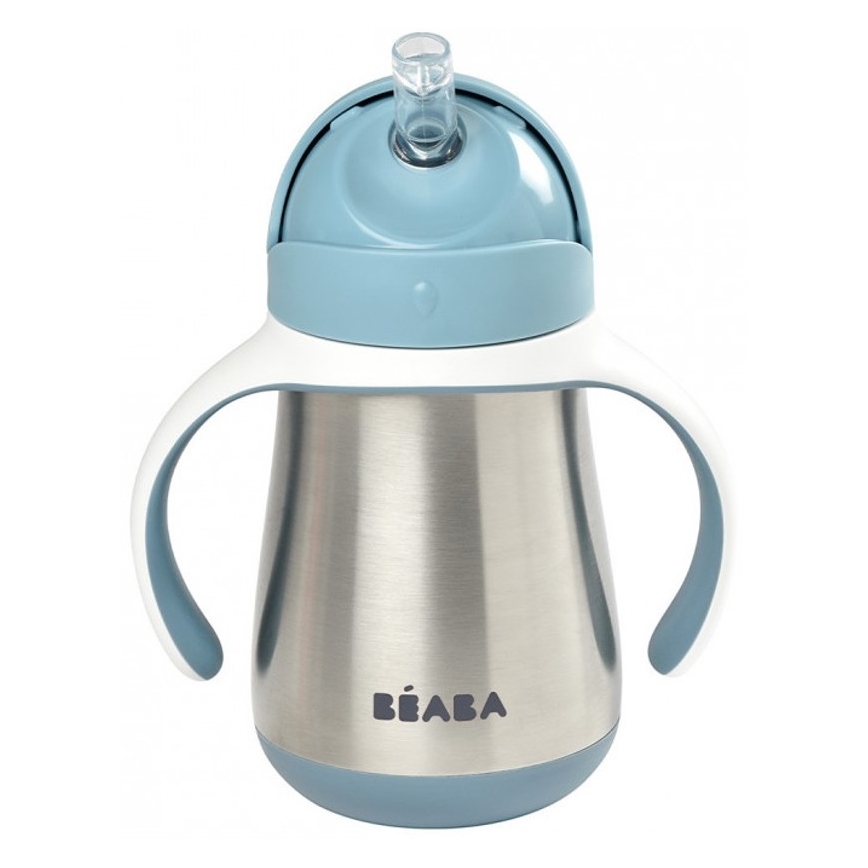 Beaba - Bicchiere termoisolante con cannuccia 250 ml, blu