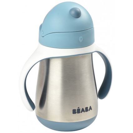 Beaba - Bicchiere termoisolante con cannuccia 250 ml, blu