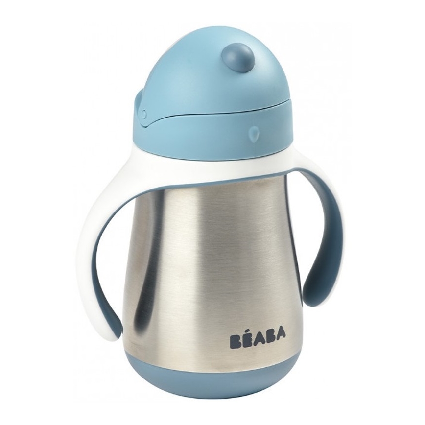 Beaba - Bicchiere termoisolante con cannuccia 250 ml, blu