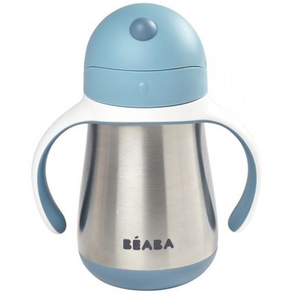 Beaba - Bicchiere termoisolante con cannuccia 250 ml, blu