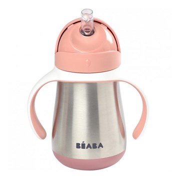 Beaba - Bicchiere termoisolante con cannuccia 250 ml, rosa