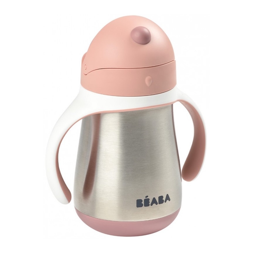 Beaba - Bicchiere termoisolante con cannuccia 250 ml, rosa