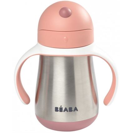 Beaba - Bicchiere termoisolante con cannuccia 250 ml, rosa