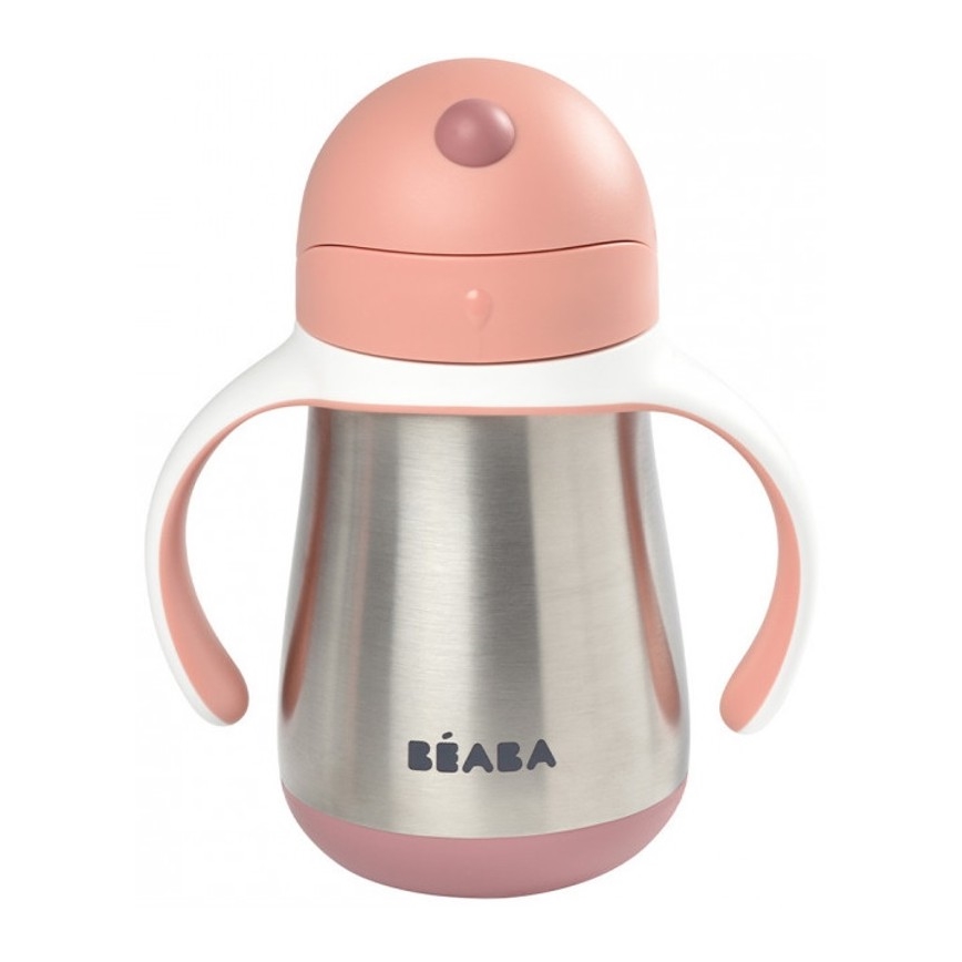 Beaba - Bicchiere termoisolante con cannuccia 250 ml, rosa