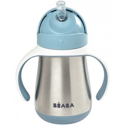 Beaba - Tazza termoisolante con cannuccia 250 ml blu