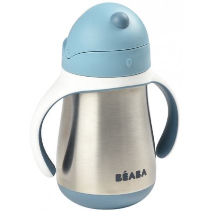 Beaba - Tazza termoisolante con cannuccia 250 ml blu