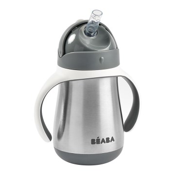 Beaba - Tazza termoisolante con cannuccia 250 ml grigio