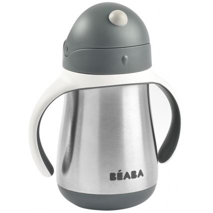Beaba - Tazza termoisolante con cannuccia 250 ml grigio