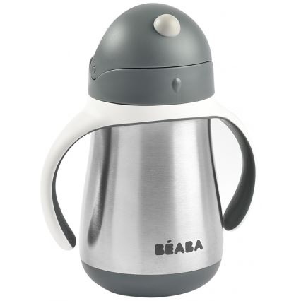 Beaba - Tazza termoisolante con cannuccia 250 ml grigio