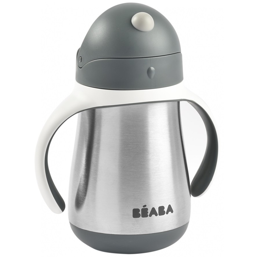 Beaba - Tazza termoisolante con cannuccia 250 ml grigio